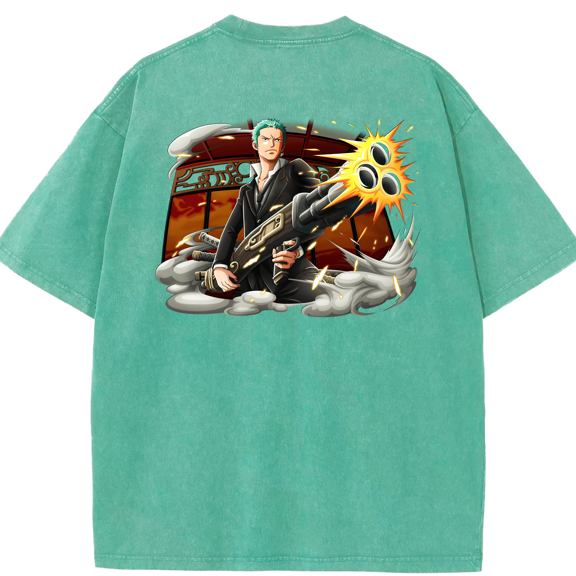 ワンピース ロロノア・ゾロ ONE PIECE Roronoa Zoro 綿100% ヴィンテージ風 半袖Tシャツ（背面プリント）
